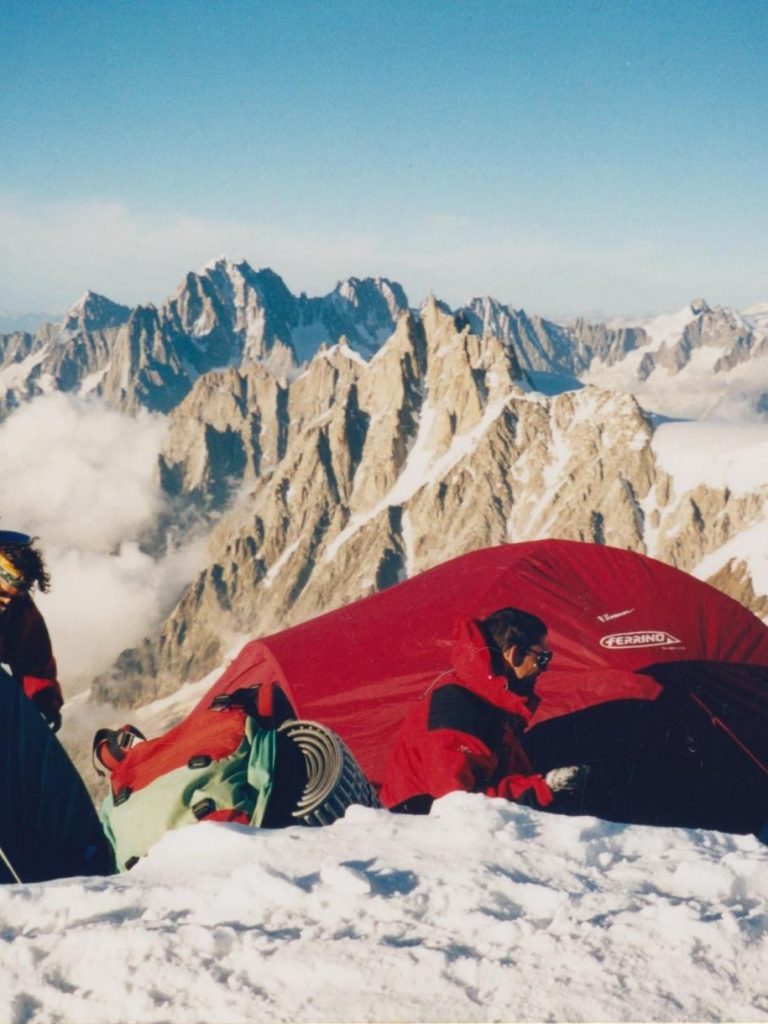 Fernando, Jesús y Quique acampando en la Aiguille du Goûter, 3.863 mts.