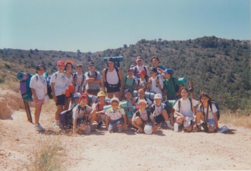 Los monitores: Manolo Cano en el centro, Jesús y Vicente a la derecha. A cada lado de Manolo Cano, Joni y Filiu